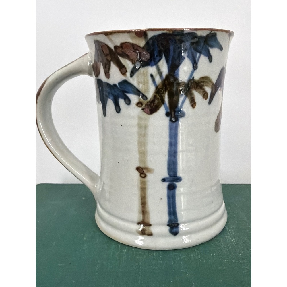 Studio Pottery Stoneware Mug Otagiri Abstract Bamboo Design Handcrafted Mug